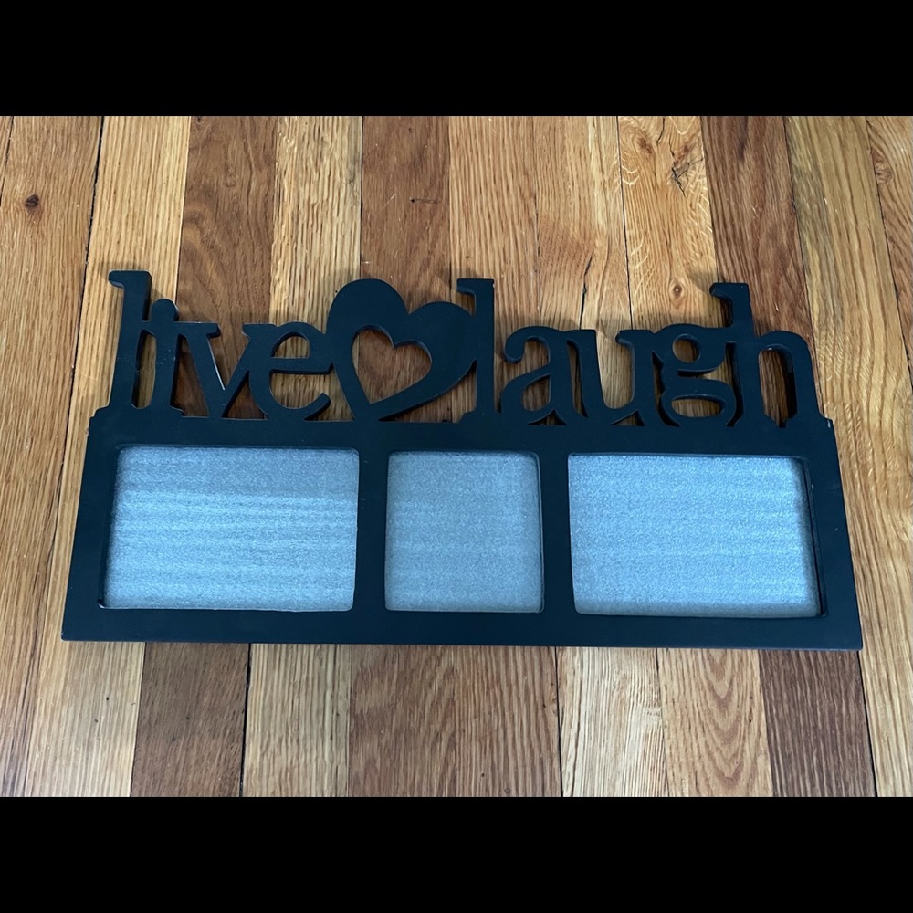 Black Photo Frame with Live ❤️ Laugh in cut out letters